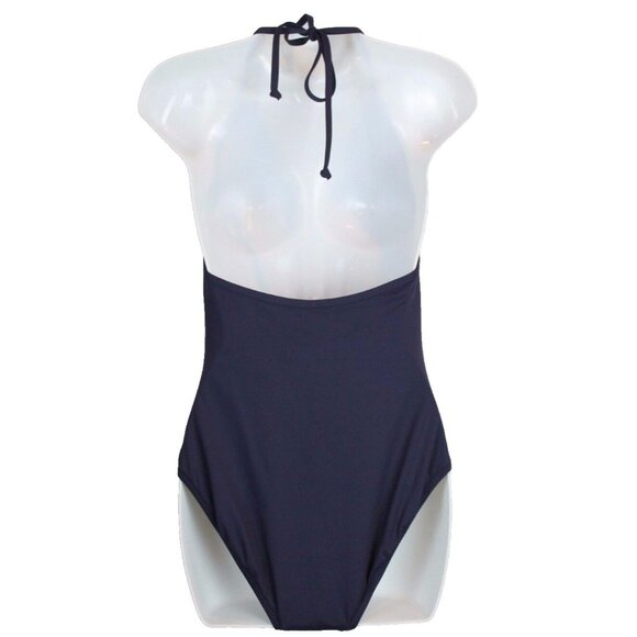 J.Crew $118 Scalloped V-Neck One-Piece Swimsuit Italian Matte 4 Navy Blue F0762 - Picture 2 of 3